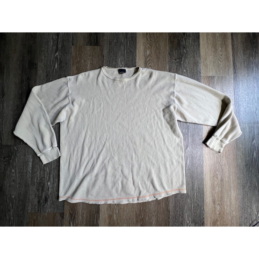 Woolrich Thermal Shirt Mens Large Cream Waffle Knit Cotton Long Sleeve Crew Neck